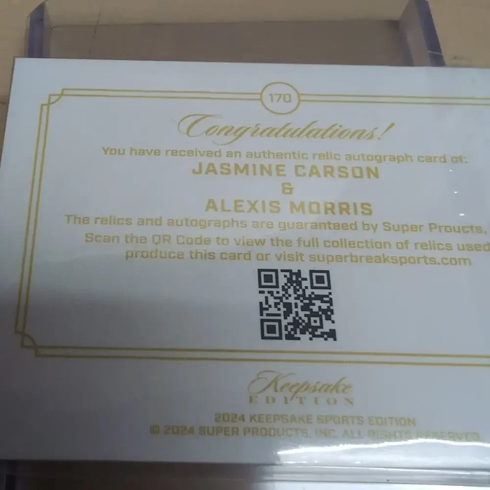 2024 Keepsake Edition Jasmine Carson Alexis Morris Dual Gem Patch Auto Relic /50